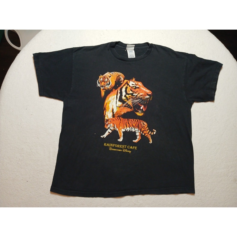 Vintage Rainforest Cafe‎ Orlando Black Bengal Tiger Graphic Souvenir T-Shirt XL